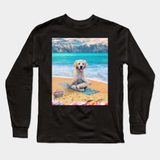 Golden Retriever Dog Dogs, Yoga Beach, Funny Cute Long Sleeve T-Shirt